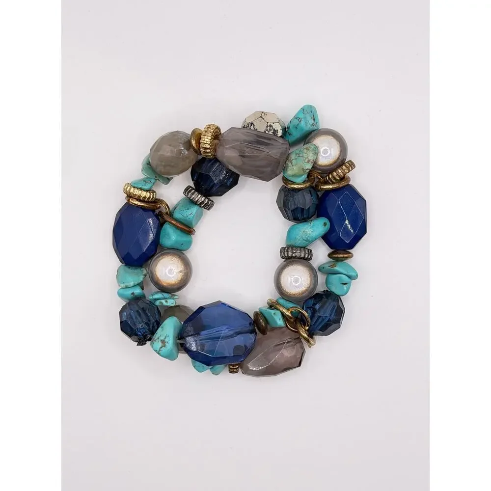 💙 Blue Turquoise Linked Double Wrap Bracelet
